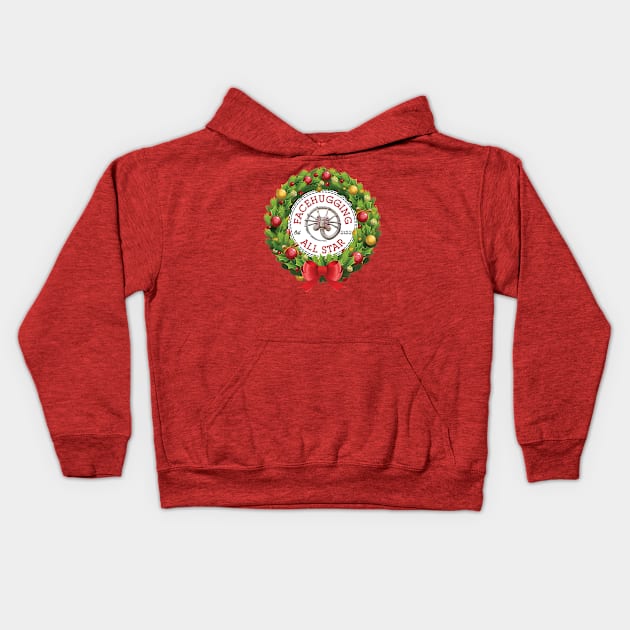 Christmas All Star Facehugger Alien Wreath Kids Hoodie by Rebus28